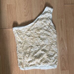 Vintage Cream Sequin One-Shoulder Top